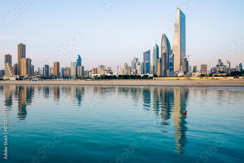 Kuwaits coastline and skyline. Panorama of Kuwait City in the Persian Gulf. The capital of Kuwait. Middle East. photo