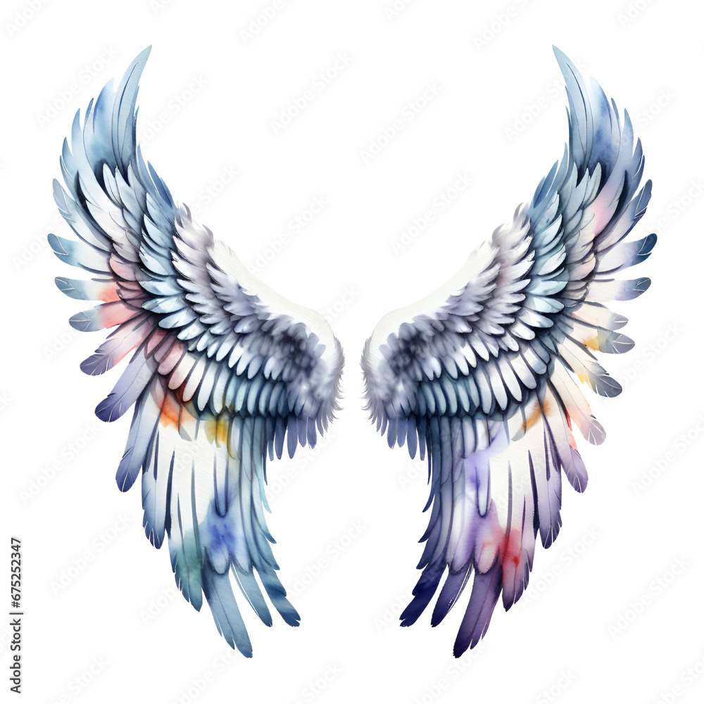 Fototapeta premium Watercolor Angel Wings Isolated on Transparent Background
