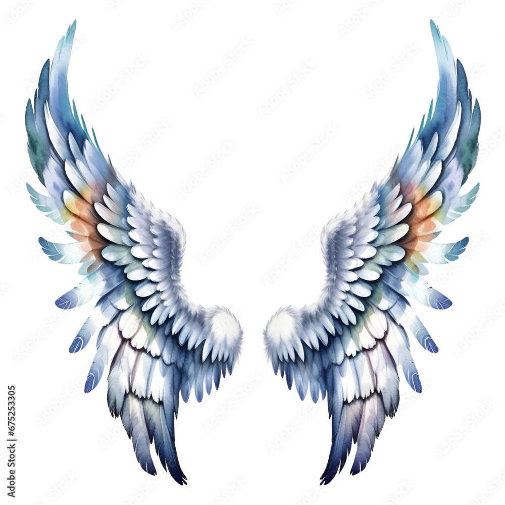 Fototapeta premium Watercolor Angel Wings Isolated on Transparent Background