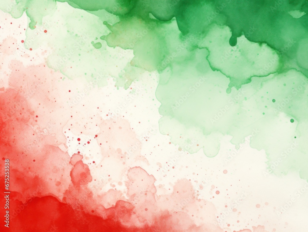 Watercolor paint background design. Abstract painting with vibrant colors. Christmas theme, red, green.