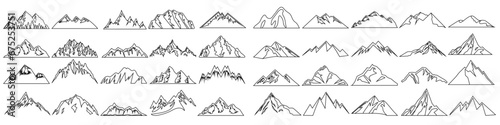 Mountains icon vector set. hike, travel illustration sign collection. camping symbol. photo
