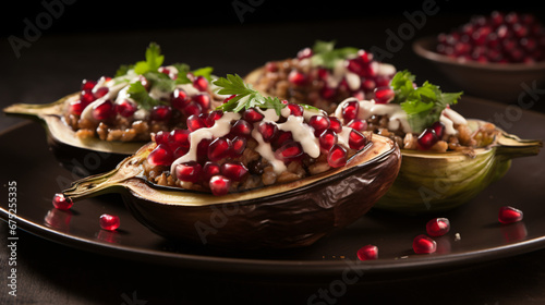 Filled eggplant with lamb and pomegranate