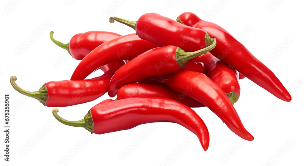 A pile of red peppers - isolated on transparent background