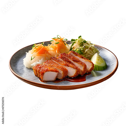 Original Japanese food tonkatsu, served with rice on a beautiful plate along with several other ingredients