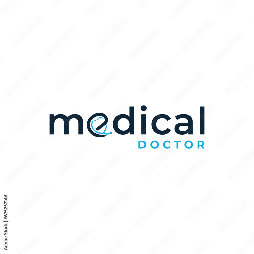 Medical doctor text logo design wordmark with stethoscope creative logo sign