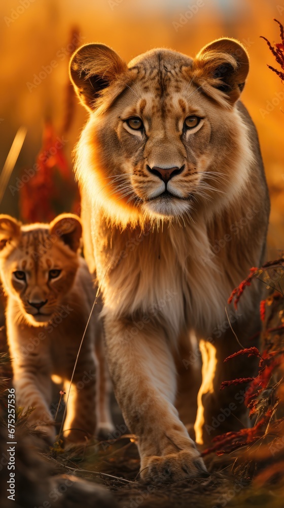 lion and cub in the savannah lion and cub in the savannah