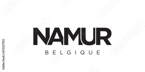 Namur in the Belgium emblem. The design features a geometric style, vector illustration with bold typography in a modern font. The graphic slogan lettering.