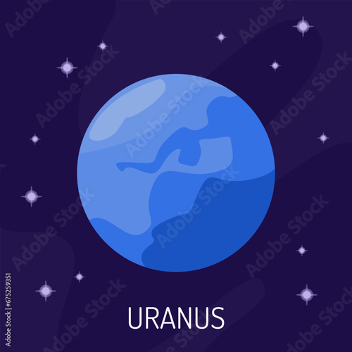 Vector illustration of the planet Uranus in space. A planet on a dark background with stars.