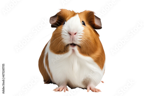 a high quality stock photograph of a single happy satisfied guinea pig full body isolated on a white background