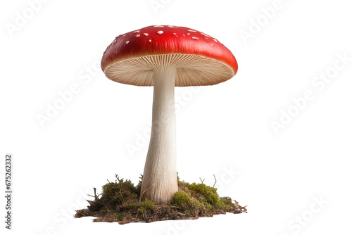 a quality stock photograph of a single red mushroom isolated on a white background