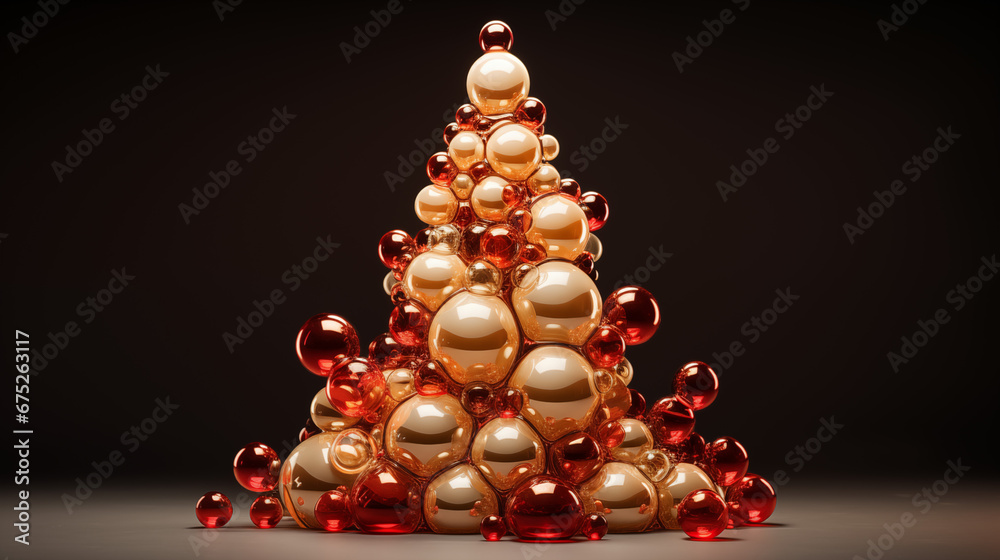 Christmas tree made with Christmas balls, gold and red, luxury, elegant. AI generated Christmas tree made with Christmas balls, gold and red, luxury, elegant. AI generated