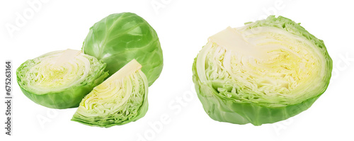 Green cabbage with half isolated on white background with full depth of field.