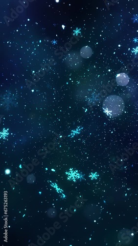 Mobile Vertical Resolution 1080x1920 Pixels, Christmas Magic Snow and Snowflakes Glitters Background with Seamless Loop, Vertical Resolution, Works great for Mobile Videos photo