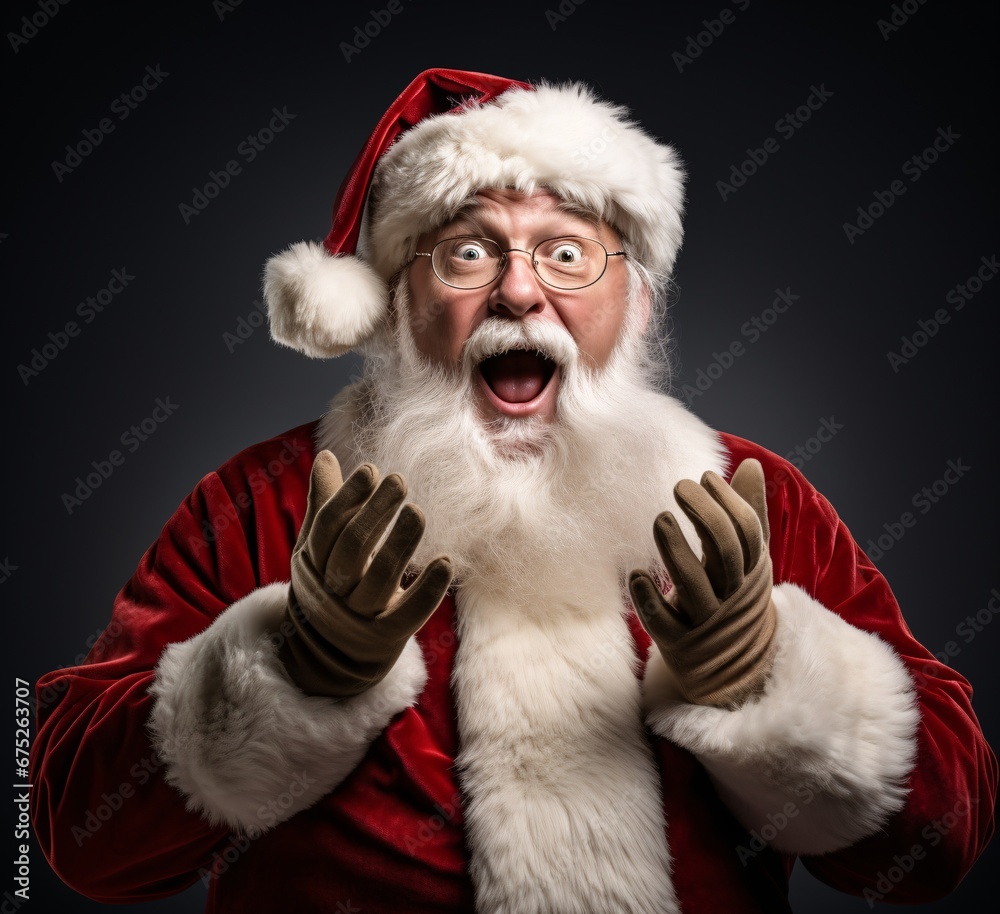 santa face holding his hands while shouting loudly, photo-realistic hyperbole, realistic, emotive portraits
