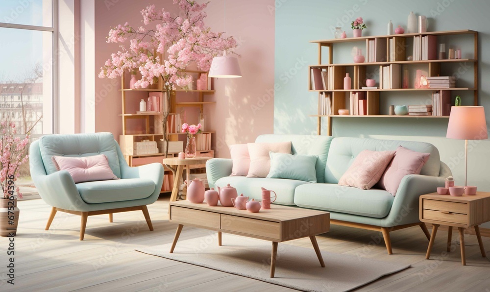 Fototapeta premium Luxury living room with stylish decor and comfortable seating.