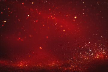 Golden abstract bokeh on red background. Celebrating Christmas, New Year or other holidays.