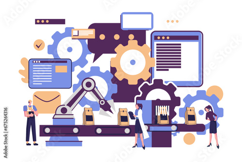 a production line with workers flat style illustration vector design © taufiq
