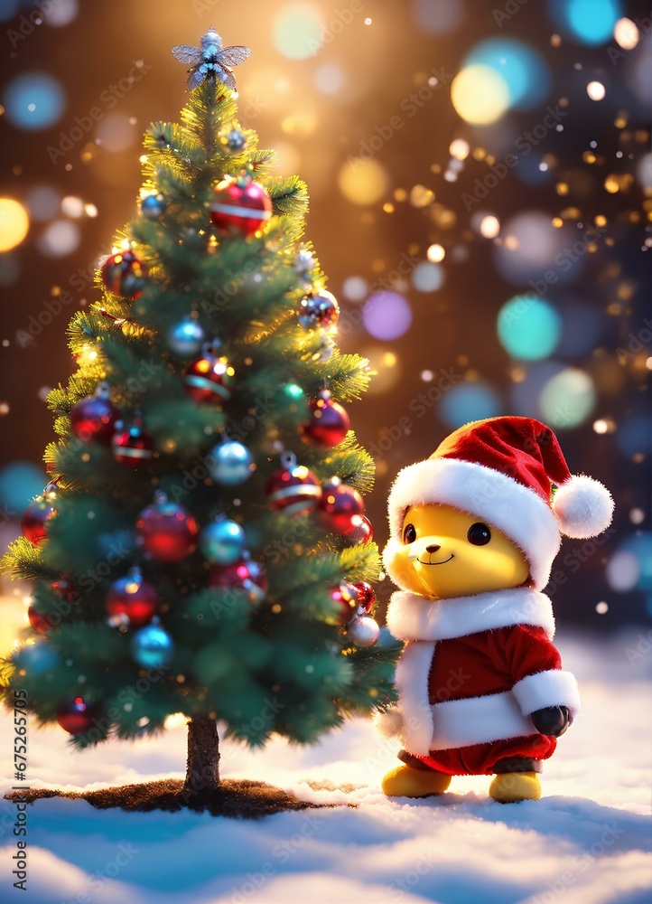 AI Generative Super Cute Chibi Bees in Santa Hats Celebrate Christmas by a Snowy Tree with Presents AI Generative Super Cute Chibi Bees in Santa Hats Celebrate Christmas by a Snowy Tree with Presents