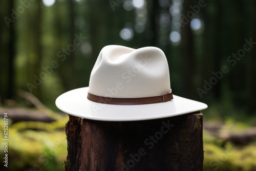 Sombrero blanco elegante en el bosque.