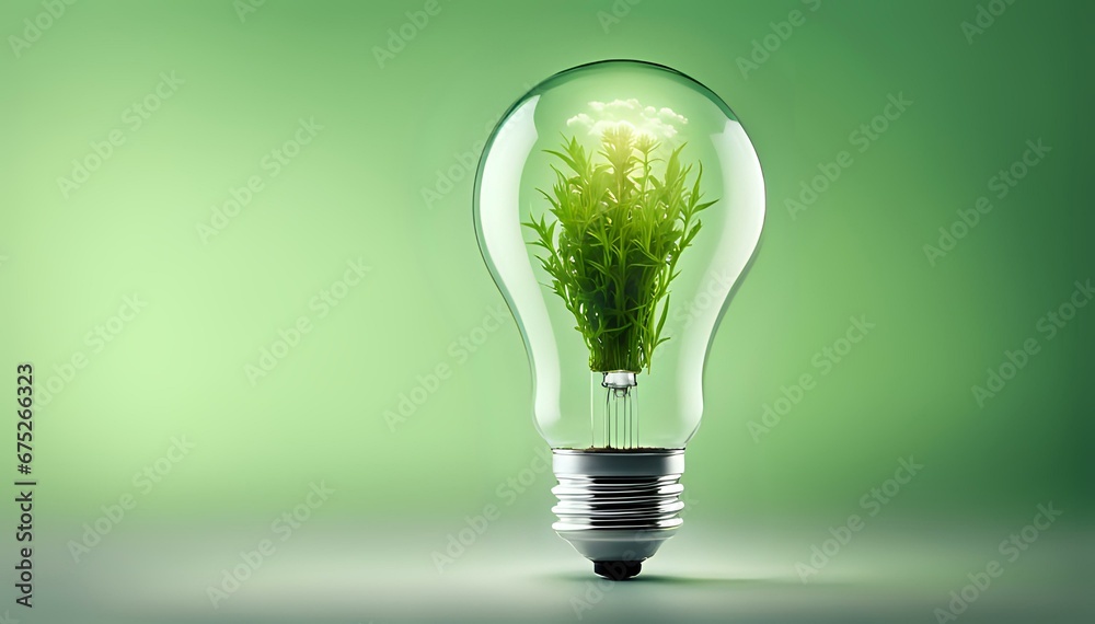 A light bulb with plants and leaves, symbolizing eco-friendliness and sustainability concept. Green innovative idea. Eco energy lightbulb symbol. Renewable clean energy. A light bulb with plants and leaves, symbolizing eco-friendliness and sustainability concept. Green innovative idea. Eco energy lightbulb symbol. Renewable clean energy.