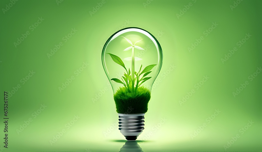 A light bulb with plants and leaves, symbolizing eco-friendliness and sustainability concept. Green innovative idea. Eco energy lightbulb symbol. Renewable clean energy. A light bulb with plants and leaves, symbolizing eco-friendliness and sustainability concept. Green innovative idea. Eco energy lightbulb symbol. Renewable clean energy.