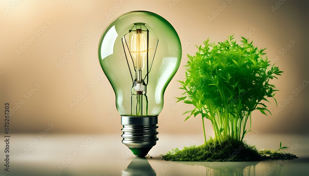 A light bulb with plants and leaves, symbolizing eco-friendliness and sustainability concept. Green innovative idea. Eco energy lightbulb symbol. Renewable clean energy. A light bulb with plants and leaves, symbolizing eco-friendliness and sustainability concept. Green innovative idea. Eco energy lightbulb symbol. Renewable clean energy.
