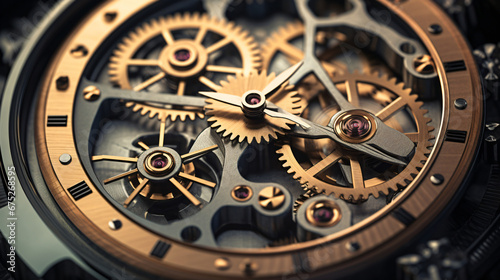 Gears and cogs in clockwork watch mechanism Craft photo