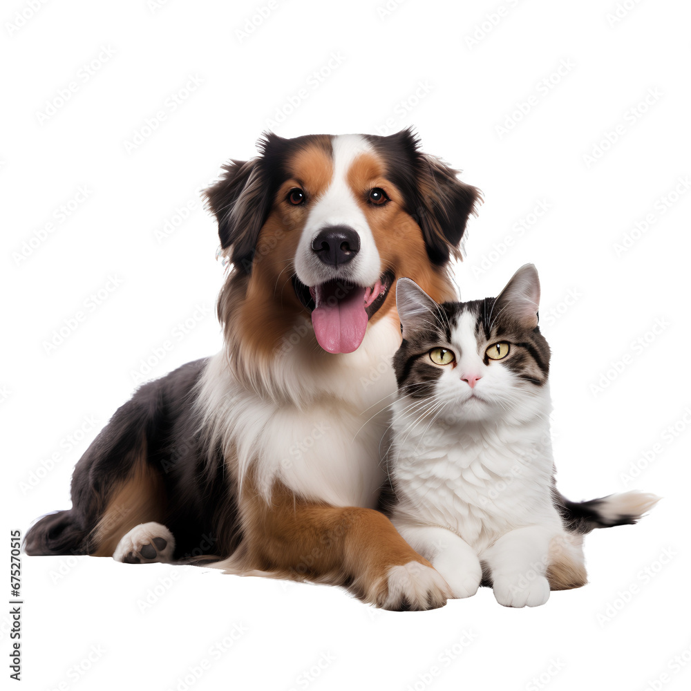Dogs and cats friends forever on transparent background PNG