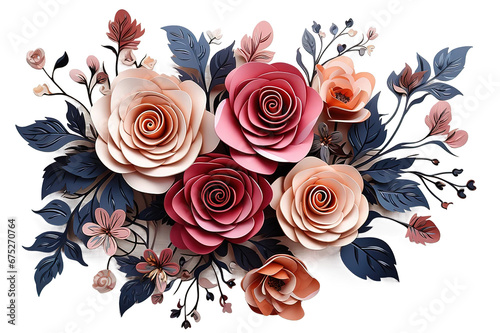 A beautiful bouquet of pink roses in vintage style isolated on a Transparent background. Generative AI