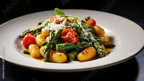 Gnocchi with asparagus wild garlic and cherry tomato