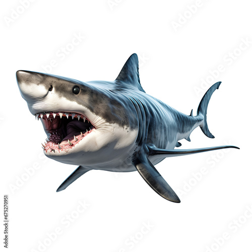 Fierce megalodon on transparent background PNG. Fierce shark on transparent background.