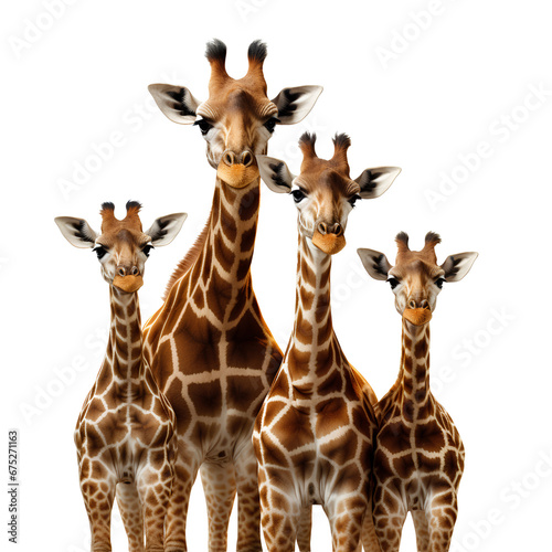 Family of giraffes on transparent background PNG. Wildlife conservation concept.