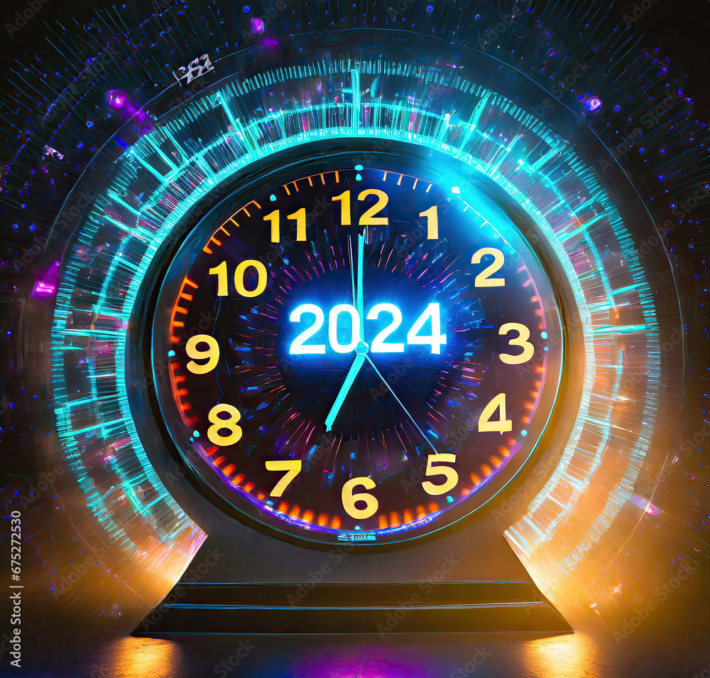 Countdown to 2024 Unique Clock Shows Year 2024 with Countdown Timer