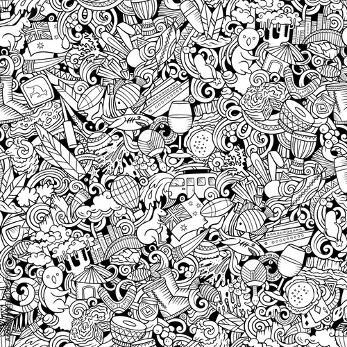 Cartoon doodles Australia seamless pattern.