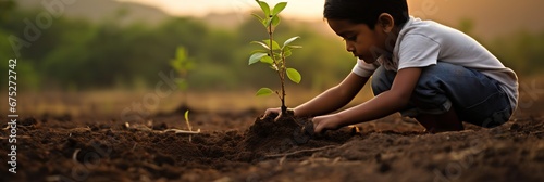 Obraz na plátně Green Hope  A Child s Tree Planting Embracing a Sustainable Future, Generative A