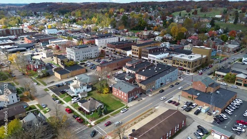 Logan, Ohio, aerial drone footage of the downtown and surrouding town. Hocking County Courthouse, aerial drone. photo