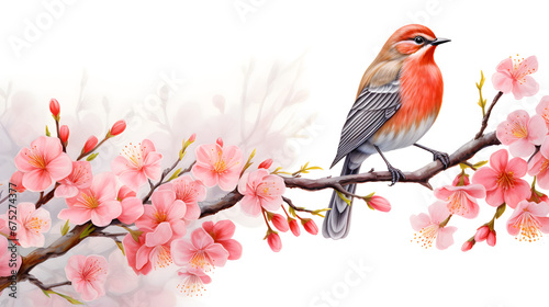 Springtime Melody: Robin on a Branch with Cherry Blossoms © John