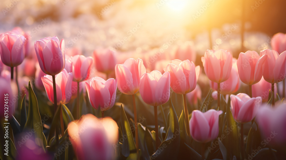 Tulips in morning sunlight, sweet, soft, beautiful flowers