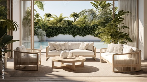 semi outdoor balcony home interior design concept cosy comfort casual living room with wooden natural material beige bright white colour scheme house beautiful ideas concept © VERTEX SPACE