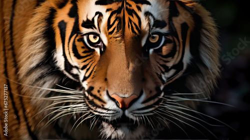 Close-up of a tiger's fierce gaze, reflecting the raw power of the wild Ai Generative