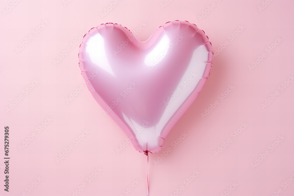 pink foil balloon on a pastel pink background for Valentine's Day