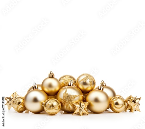 Golden baubles - Christmas ornaments - Xmas decoration - White Background