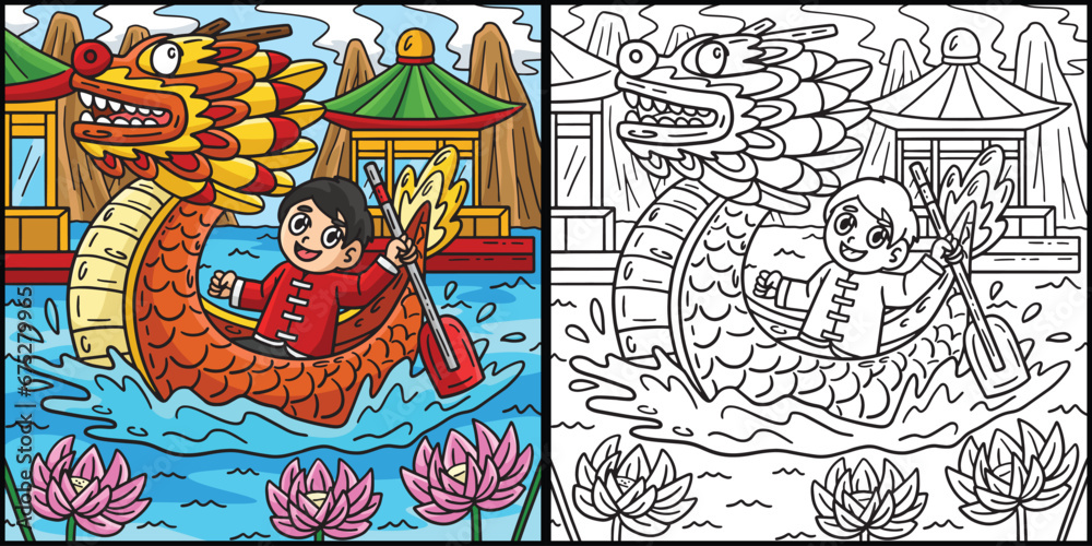 Year of the Dragon Dragon Boat Illustration