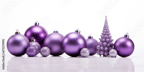 Purple baubles - Christmas ornaments - Xmas decoration - White Background photo