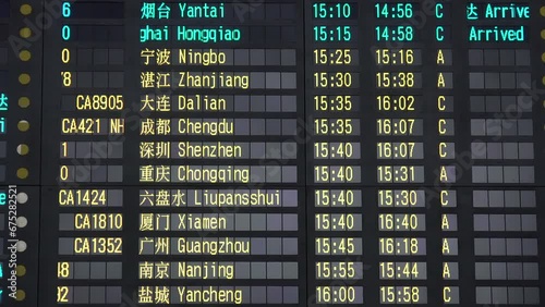 Schedule board of Chinese domestic arrivals at Beijing airport
 photo