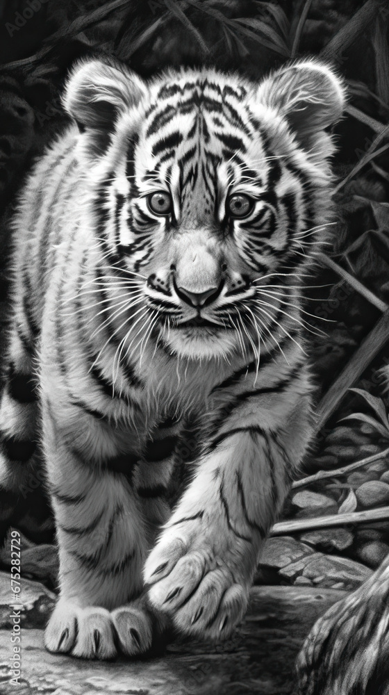 Innocence in Stripes: A Young Tiger Cub's Portrait