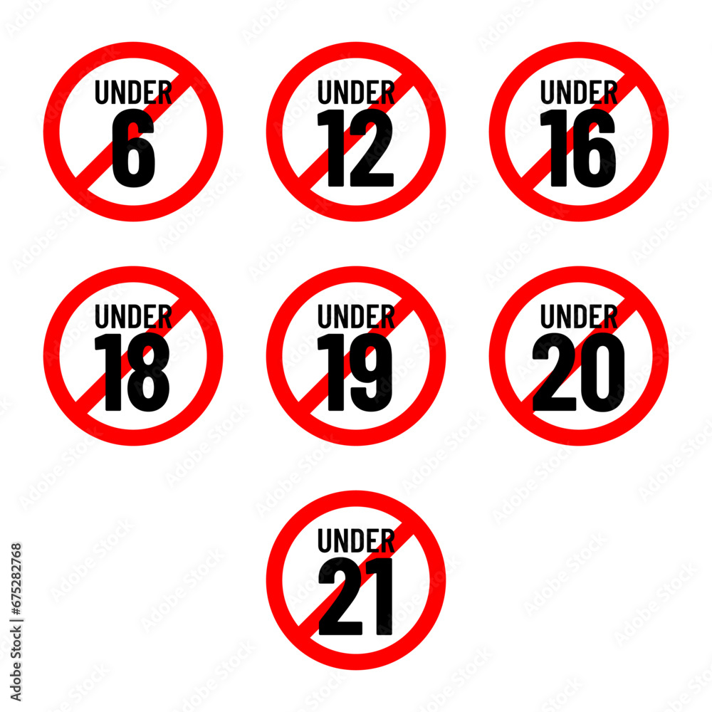Age restriction vector icon set. Recommended age limit. Adults only. Vector icons Age restriction vector icon set. Recommended age limit. Adults only. Vector icons