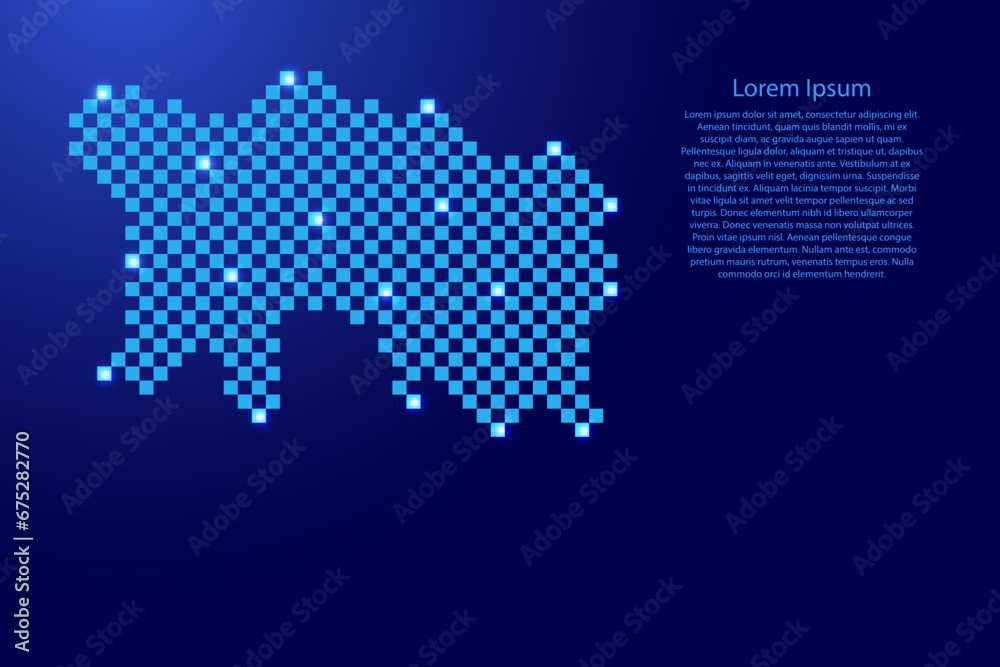 Jersey map from futuristic blue checkered square grid pattern and glowing stars for banner, poster, greeting card