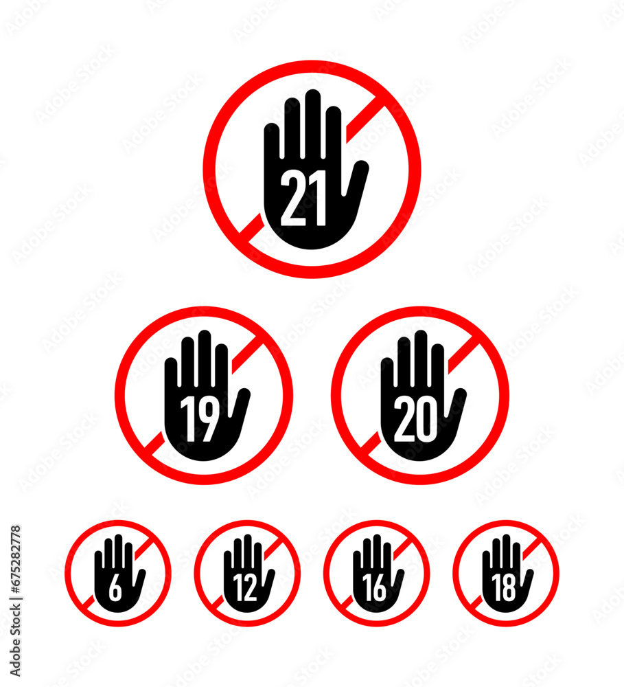 Age restriction vector icon set. Recommended age limit. Adults only. Vector icons Age restriction vector icon set. Recommended age limit. Adults only. Vector icons