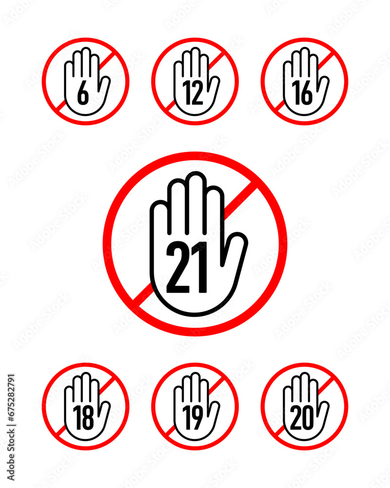 Age restriction vector icon set. Recommended age limit. Adults only. Vector icons Age restriction vector icon set. Recommended age limit. Adults only. Vector icons